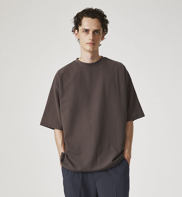 ABAHOUSE「【AH ABAHOUSE】カットジョーゼット ドロップショルダー モックネック」|Tシャツ・カットソー|チャコールグレー