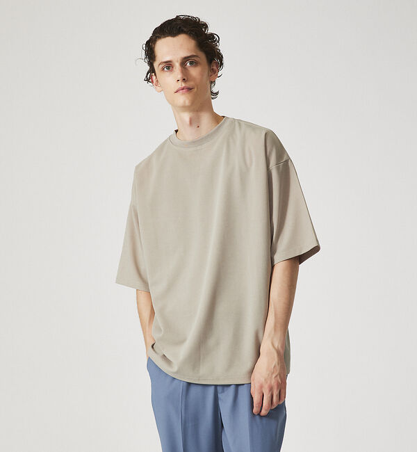 ABAHOUSE「【AH ABAHOUSE】カットジョーゼット ドロップショルダー モックネック」|Tシャツ・カットソー|グレージュ