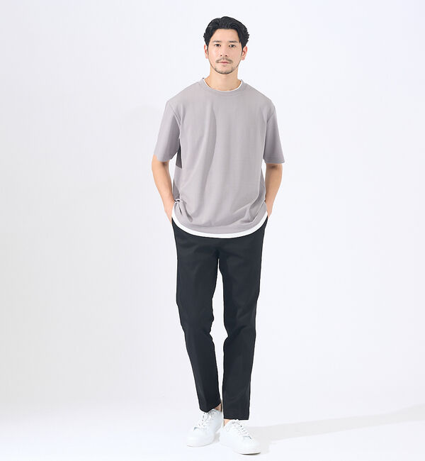 ABAHOUSE「【レイヤード】ストライプ ジャガード 半袖Tシャツ」|Tシャツ・カットソー|