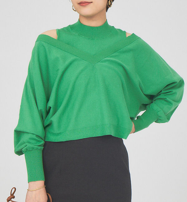 Rouge vif「Vネックプルオーバーニット」|ニット・セーター|グリーン