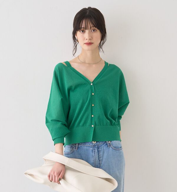 Rouge vif「ネックスリットVネックシアーカーディガン/ニット」|カーディガン|