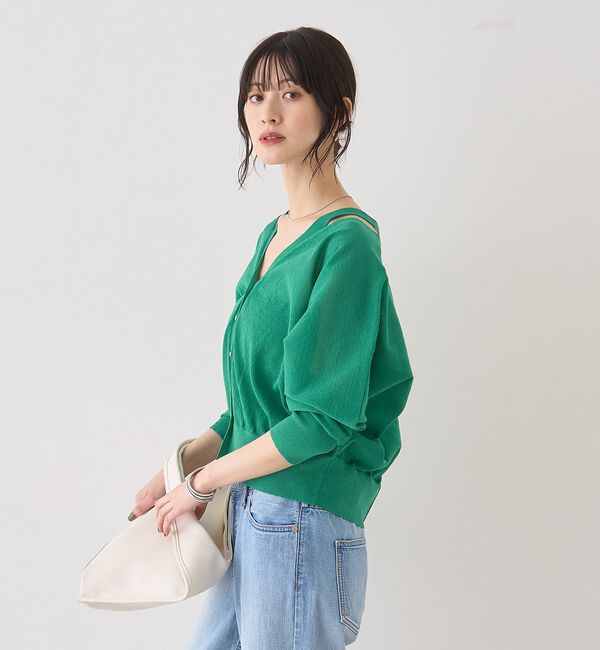 Rouge vif「ネックスリットVネックシアーカーディガン/ニット」|カーディガン|