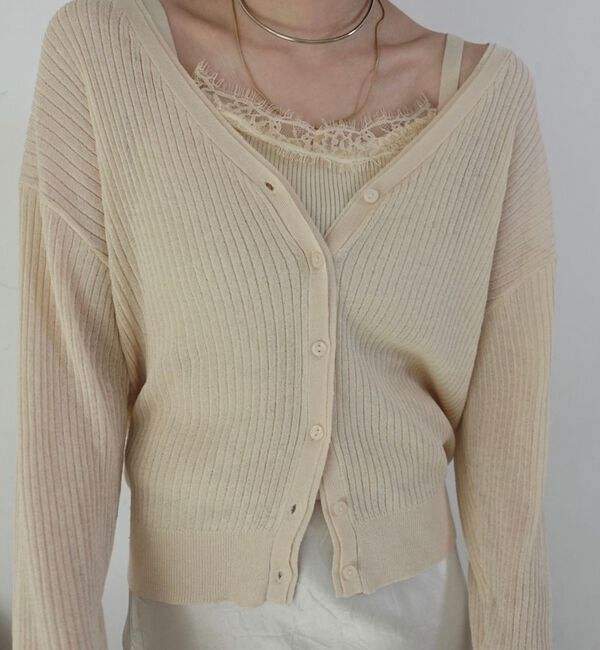 Rouge vif「【一部店舗限定】レースキャミ付きニットアンサンブル/カーディガン/レーストップス」|カーディガン|