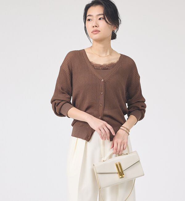 Rouge vif「【一部店舗限定】レースキャミ付きニットアンサンブル/カーディガン/レーストップス」|カーディガン|