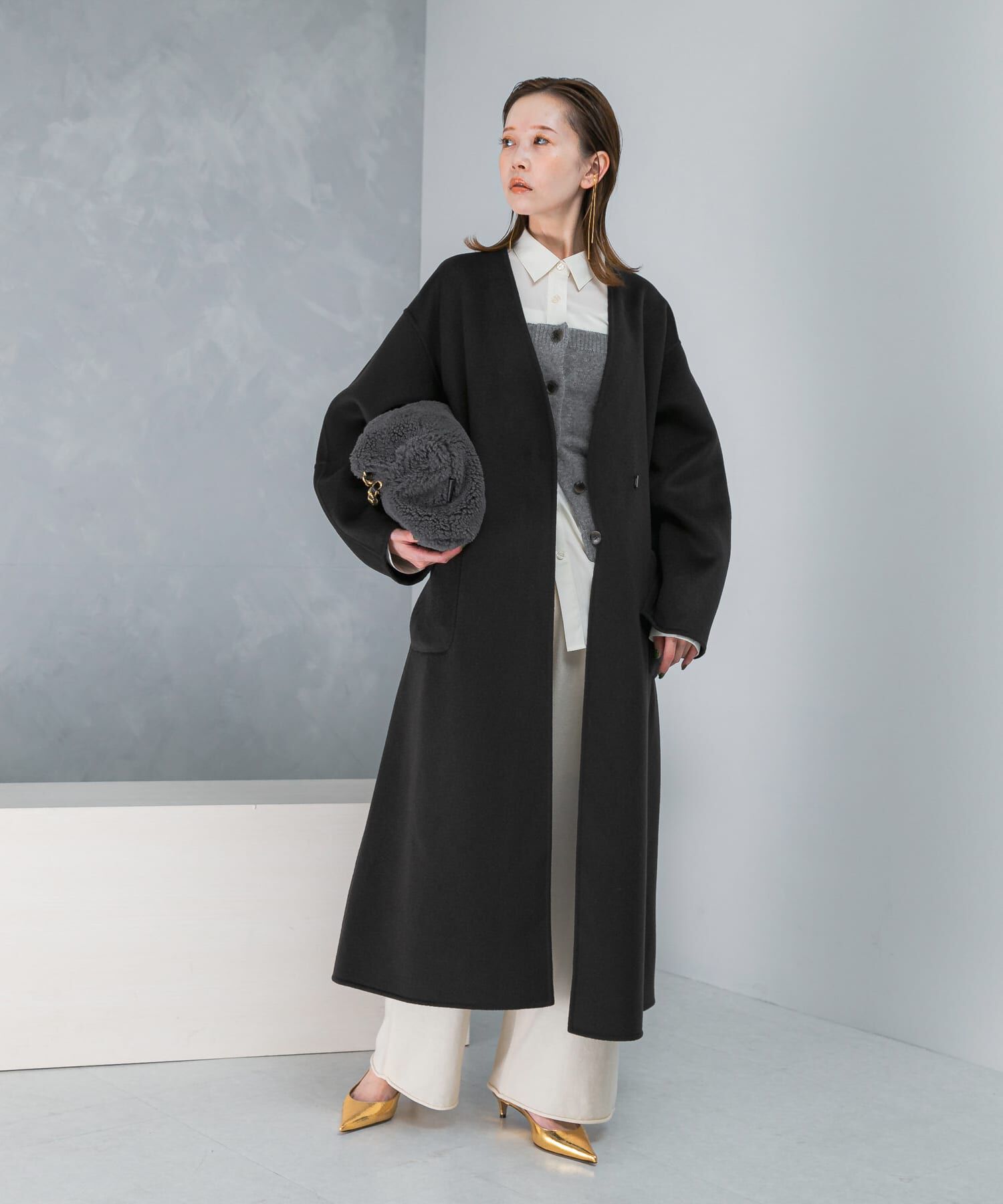 URBAN RESEARCH ROSSO「カラーレスリバーロングコート」|ノーカラーコート|