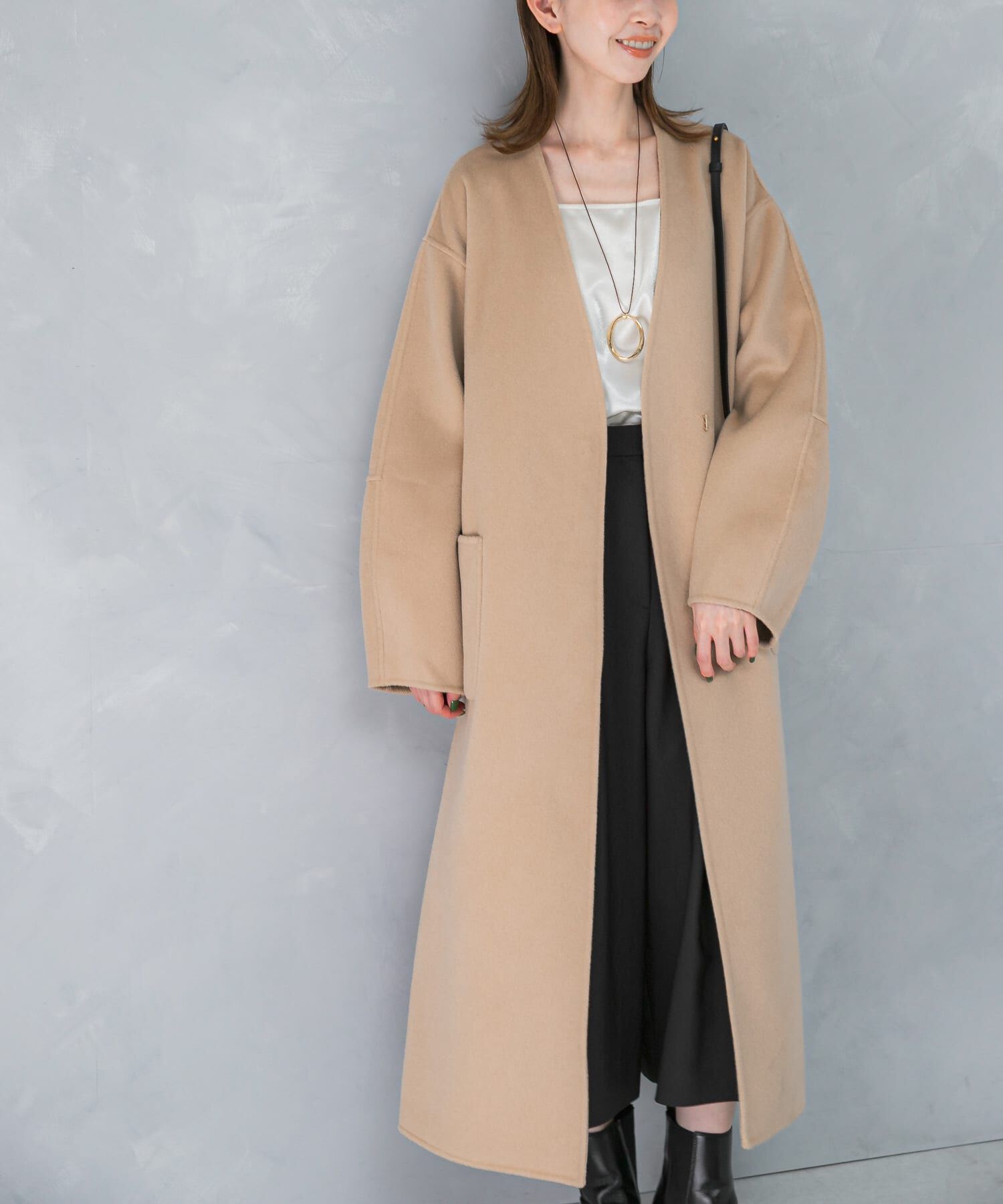 URBAN RESEARCH ROSSO「カラーレスリバーロングコート」|ノーカラーコート|