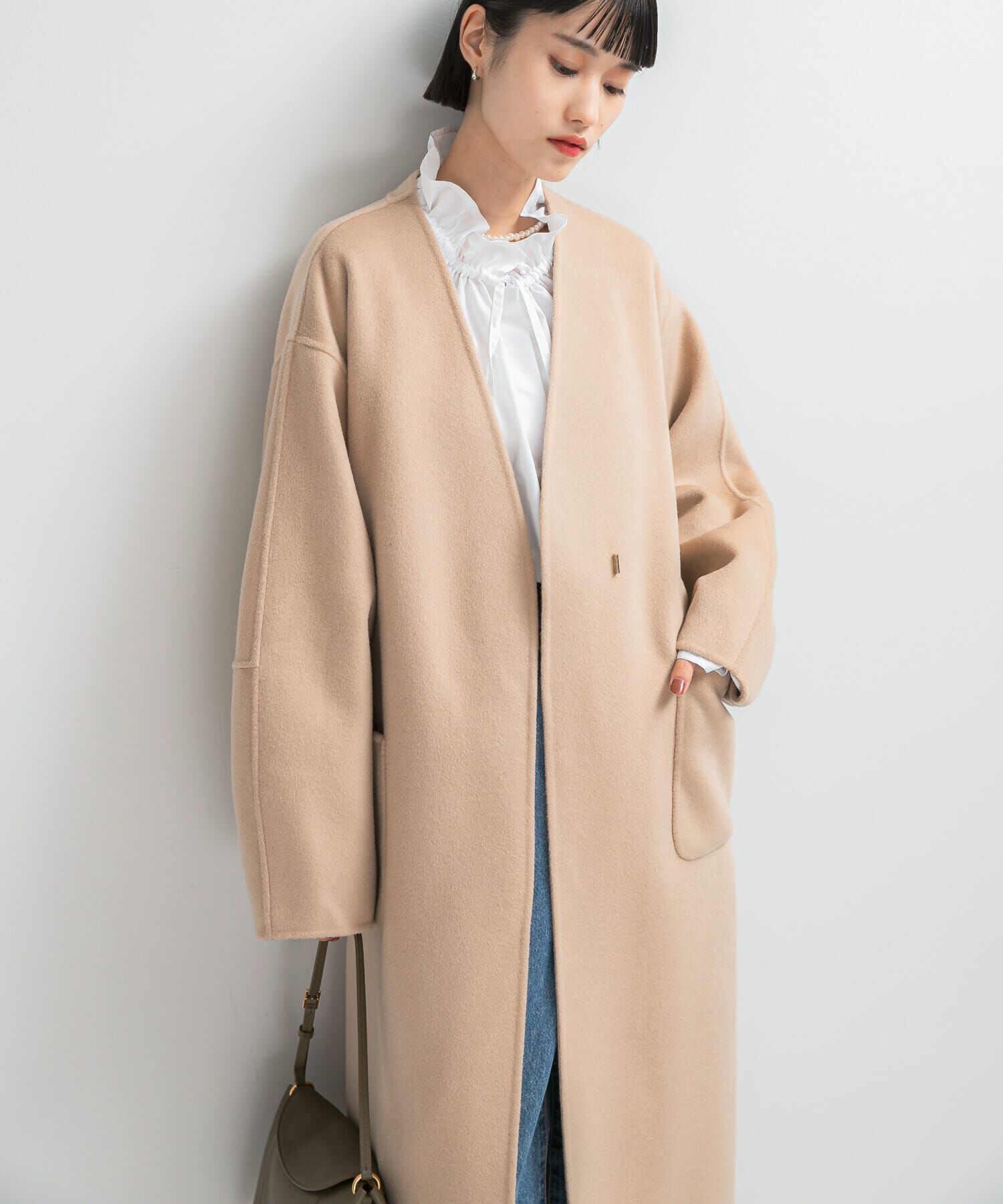 URBAN RESEARCH ROSSO「カラーレスリバーロングコート」|ノーカラーコート|