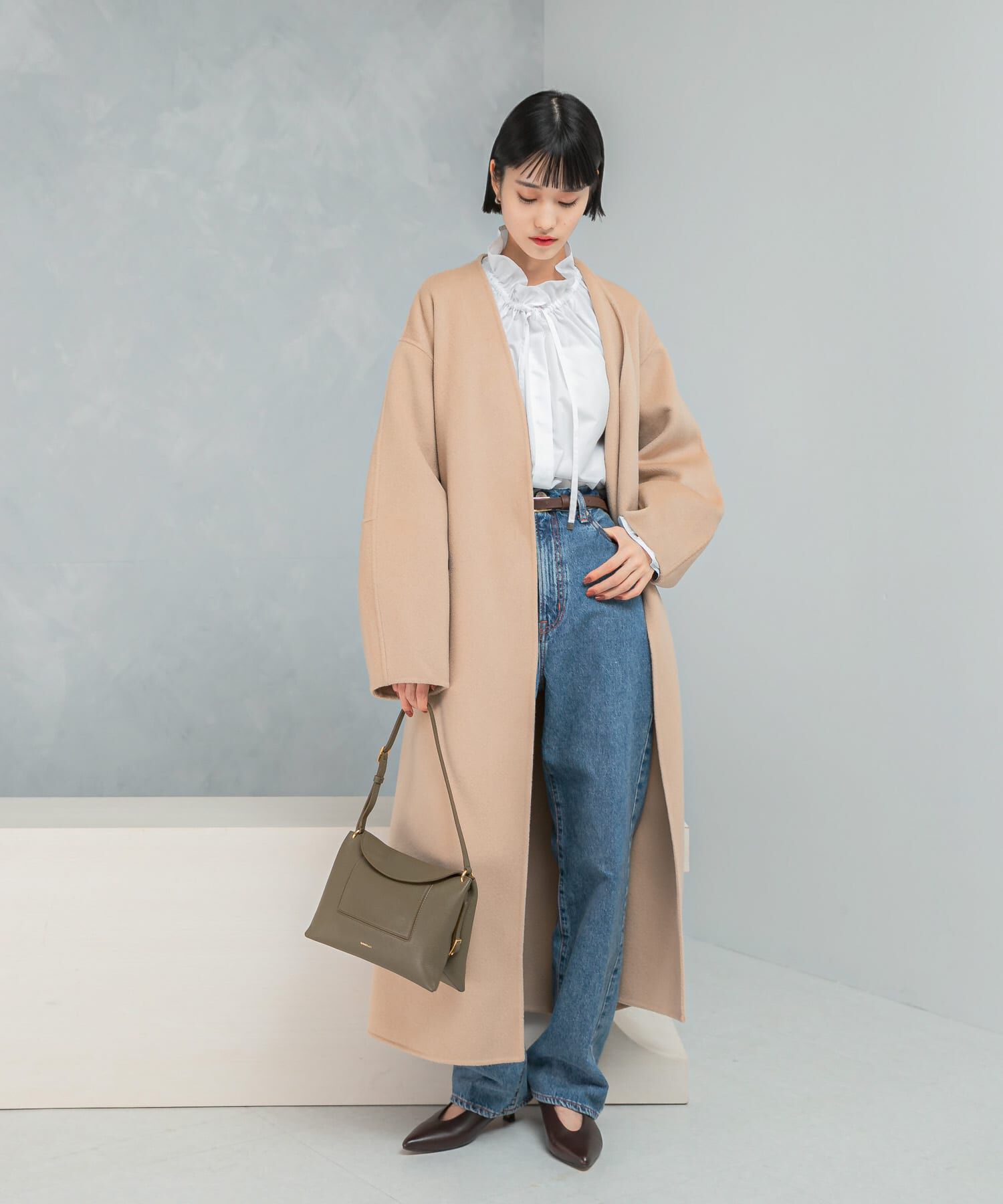 URBAN RESEARCH ROSSO「カラーレスリバーロングコート」|ノーカラーコート|