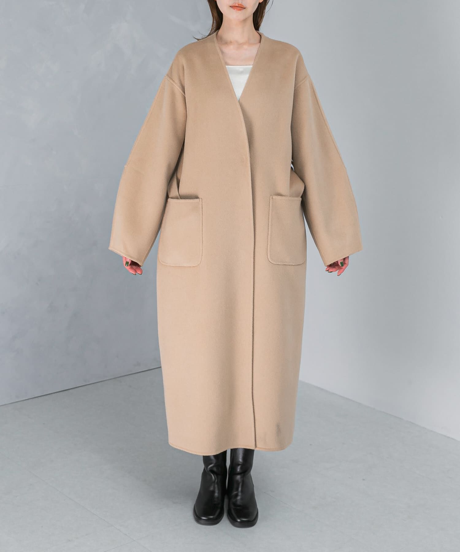 URBAN RESEARCH ROSSO「カラーレスリバーロングコート」|ノーカラーコート|