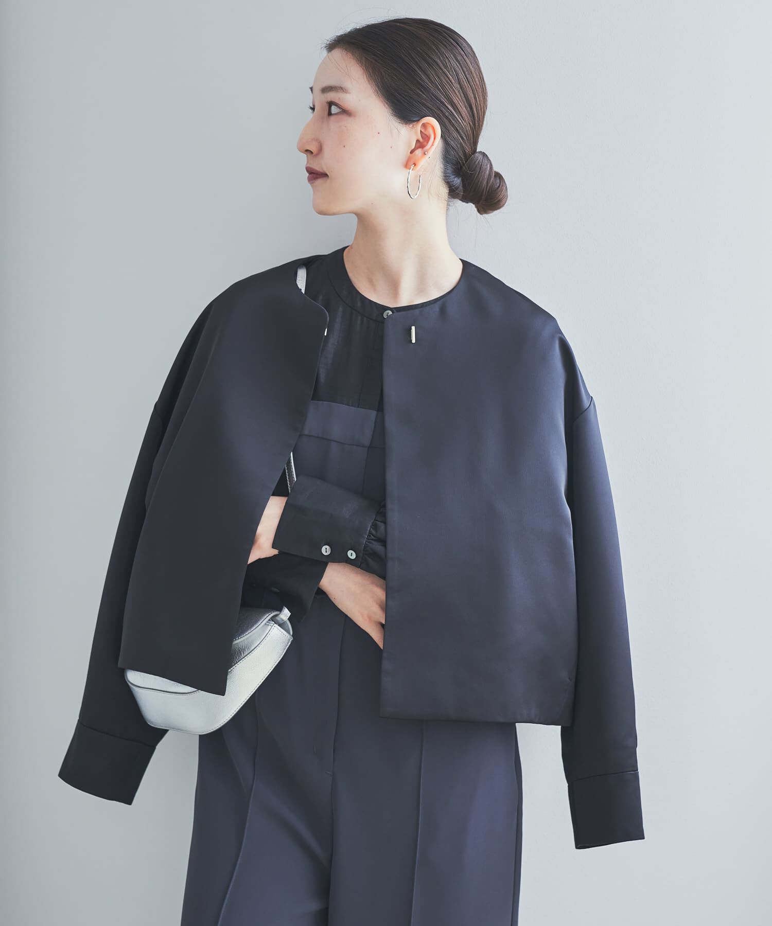 URBAN RESEARCH ROSSO「マットサテンノーカラーブルゾン」|ブルゾン・スタジャン|ブラック