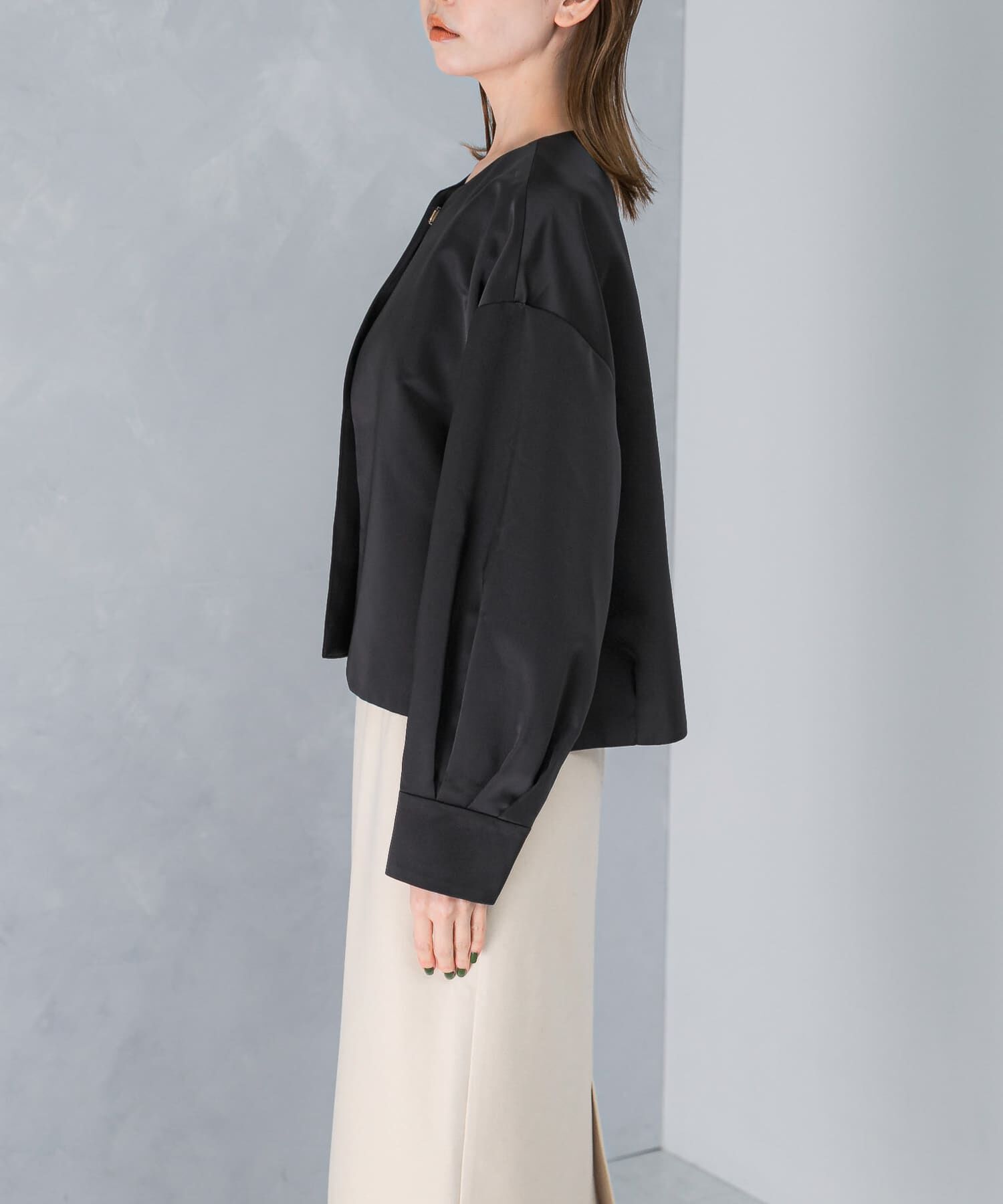 URBAN RESEARCH ROSSO「マットサテンノーカラーブルゾン」|ブルゾン・スタジャン|