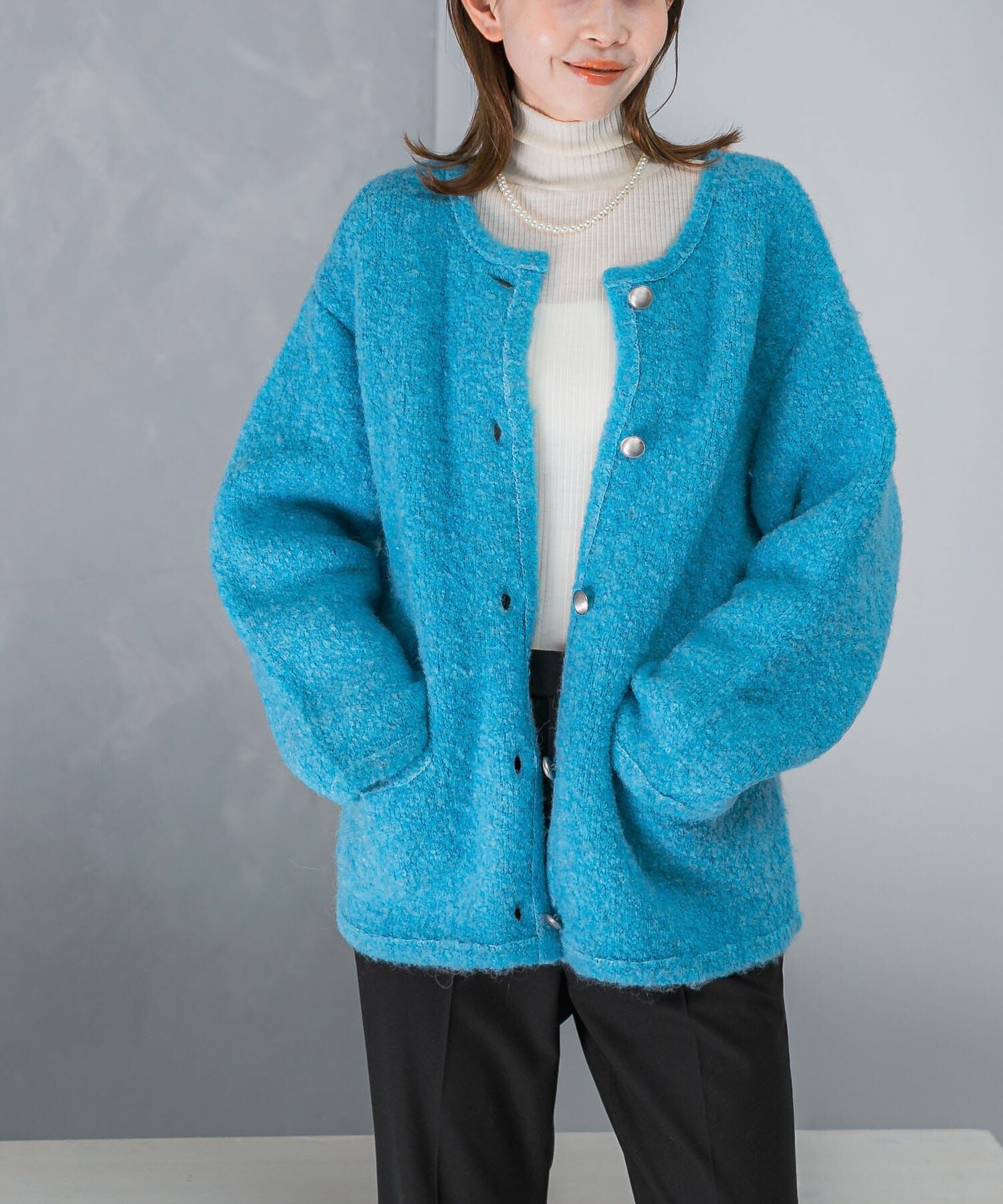 URBAN RESEARCH ROSSO「『WEB/一部店舗限定』ウール混ブークレニットジャケット」|ノーカラーコート|