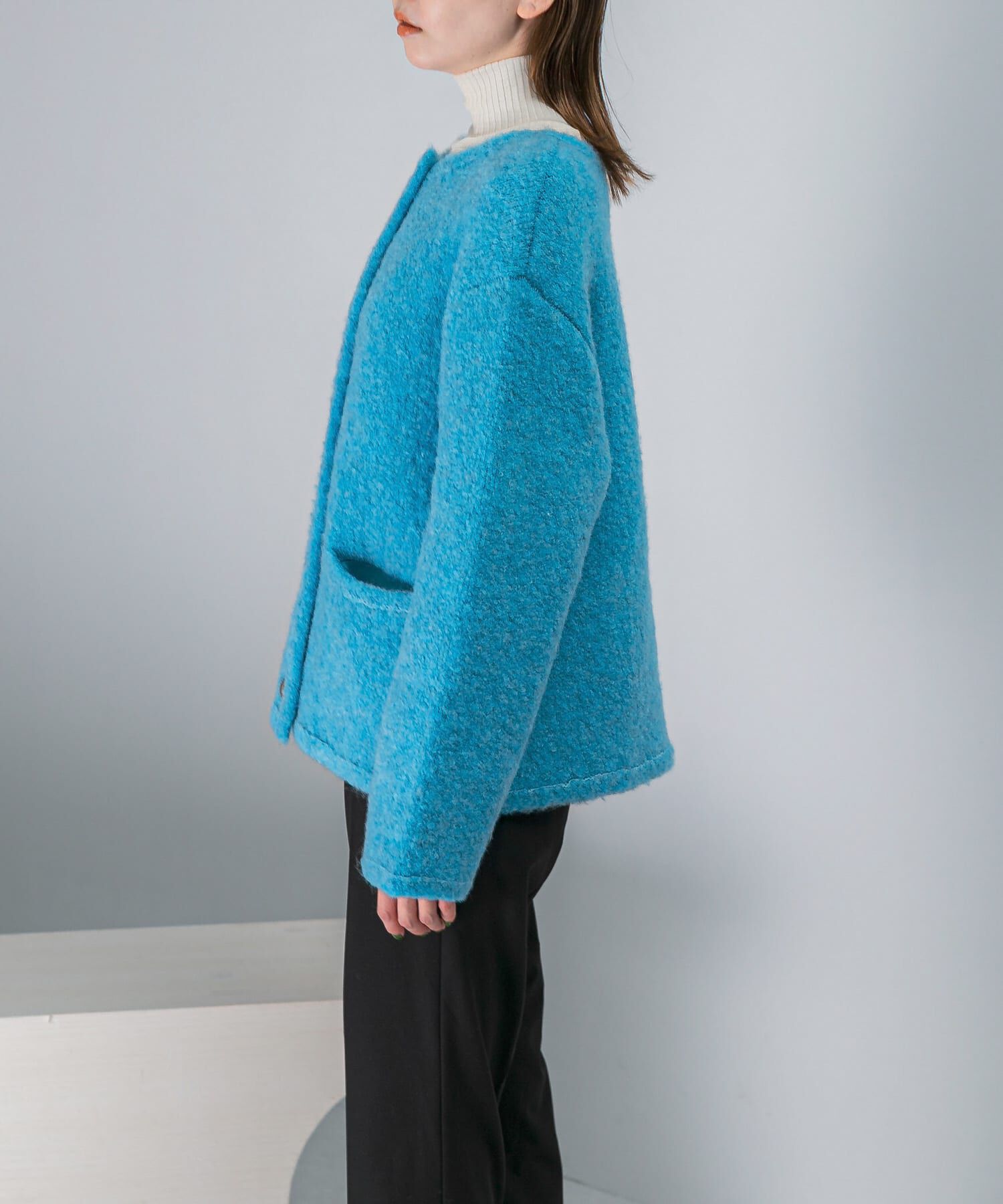 URBAN RESEARCH ROSSO「『WEB/一部店舗限定』ウール混ブークレニットジャケット」|ノーカラーコート|