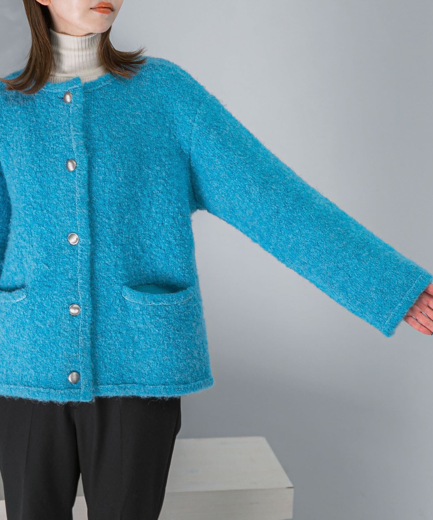 URBAN RESEARCH ROSSO「『WEB/一部店舗限定』ウール混ブークレニットジャケット」|ノーカラーコート|