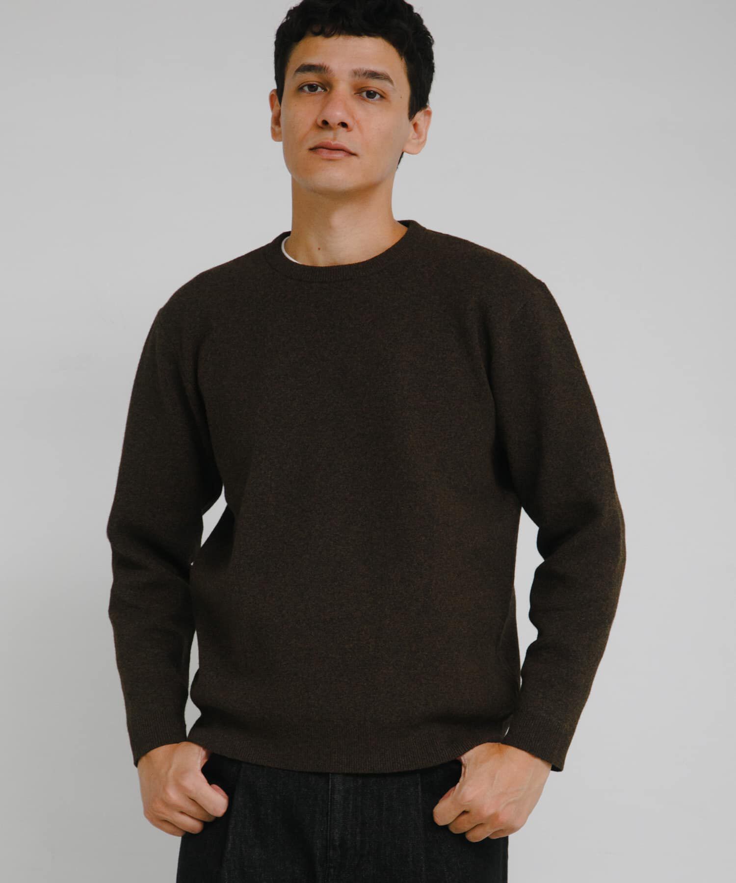 Sonny Label 「抗ピルウォッシャブルクルーネックニット」|ニット・セーター|ブラウン