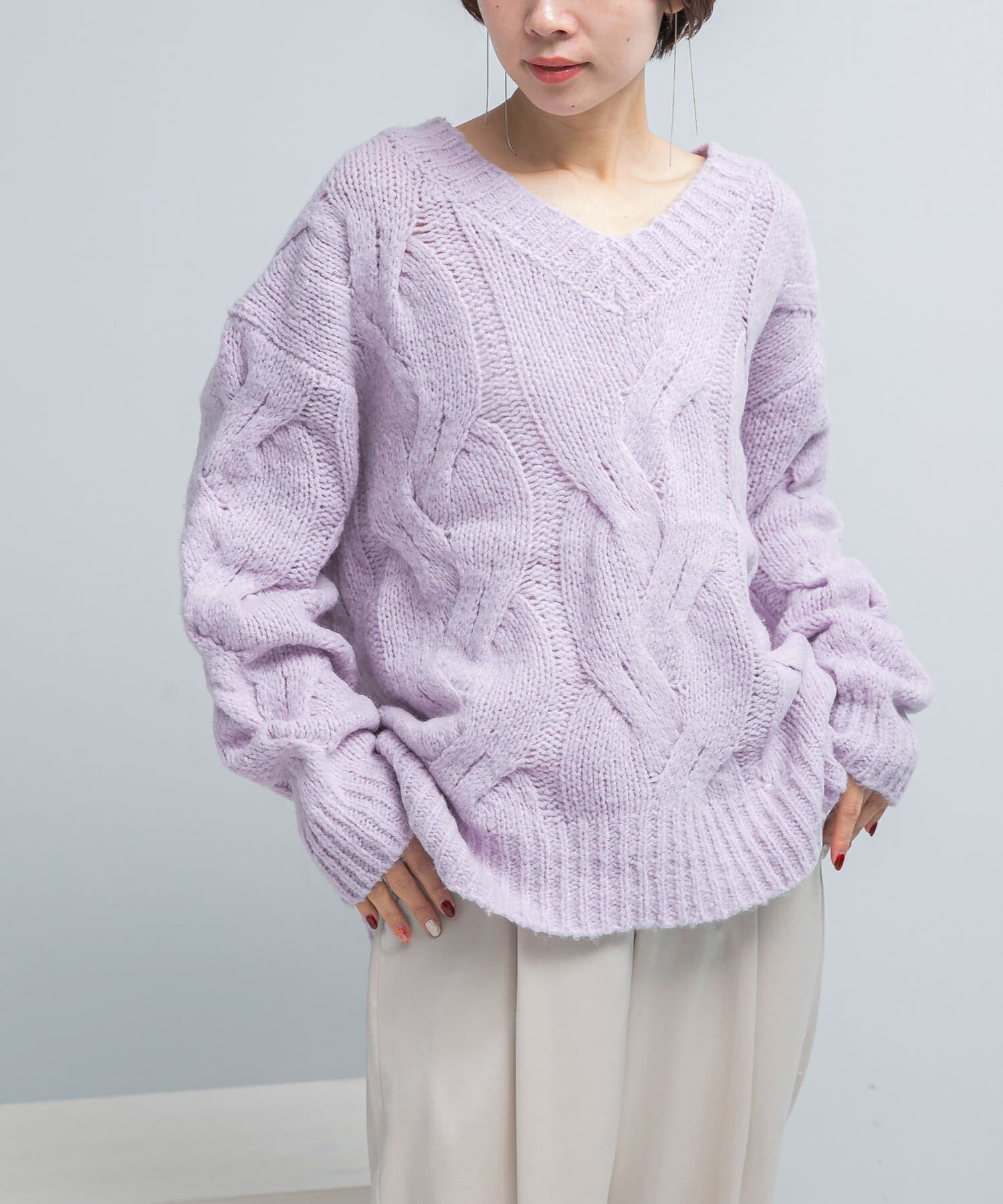 URBAN RESEARCH ROSSO「ウールカシミヤケーブル編オーバーニット」|ニット・セーター|