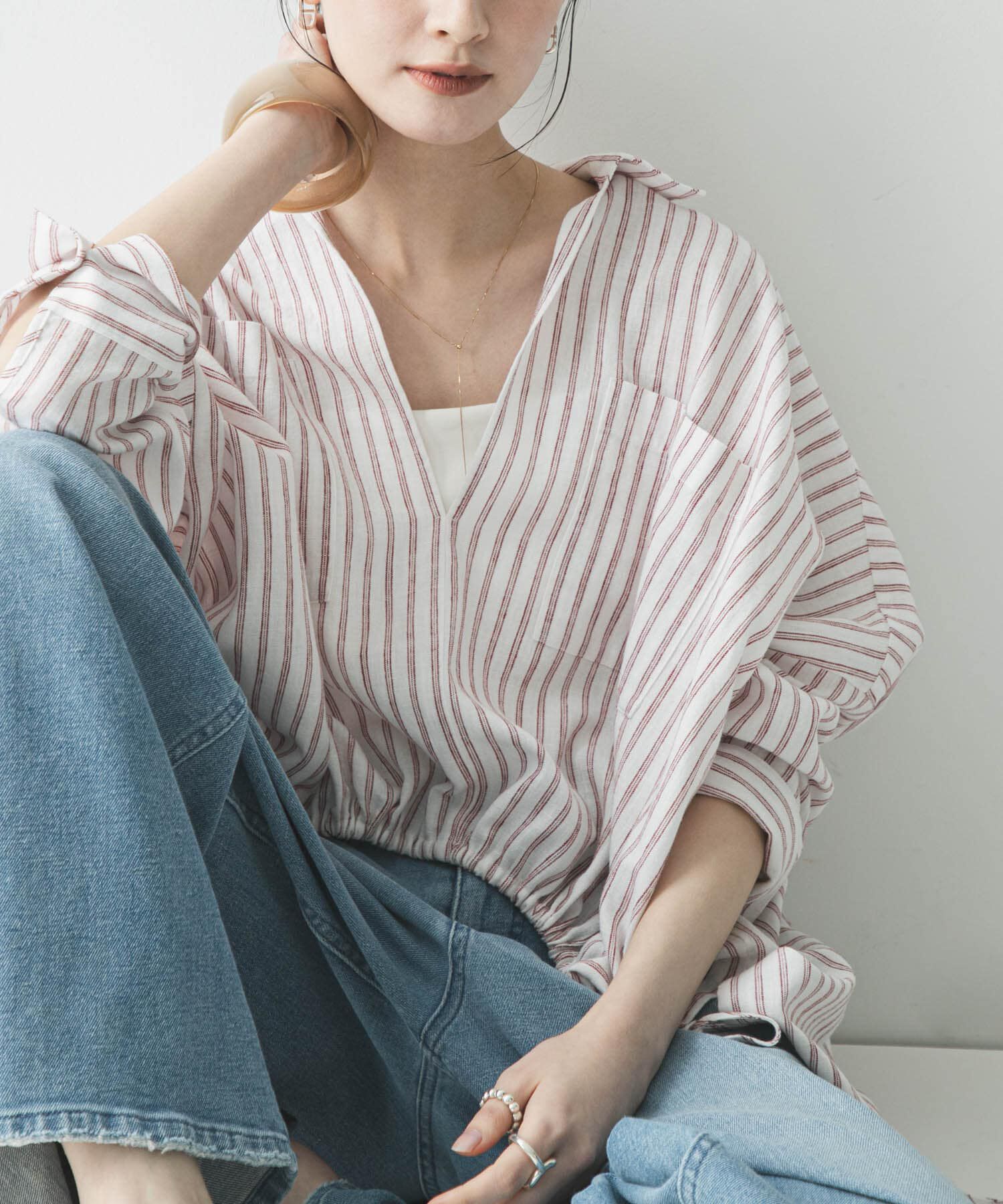 URBAN RESEARCH「ラミーレーヨンギャザーヘムシャツ」|シャツ・ブラウス|レッド系その他