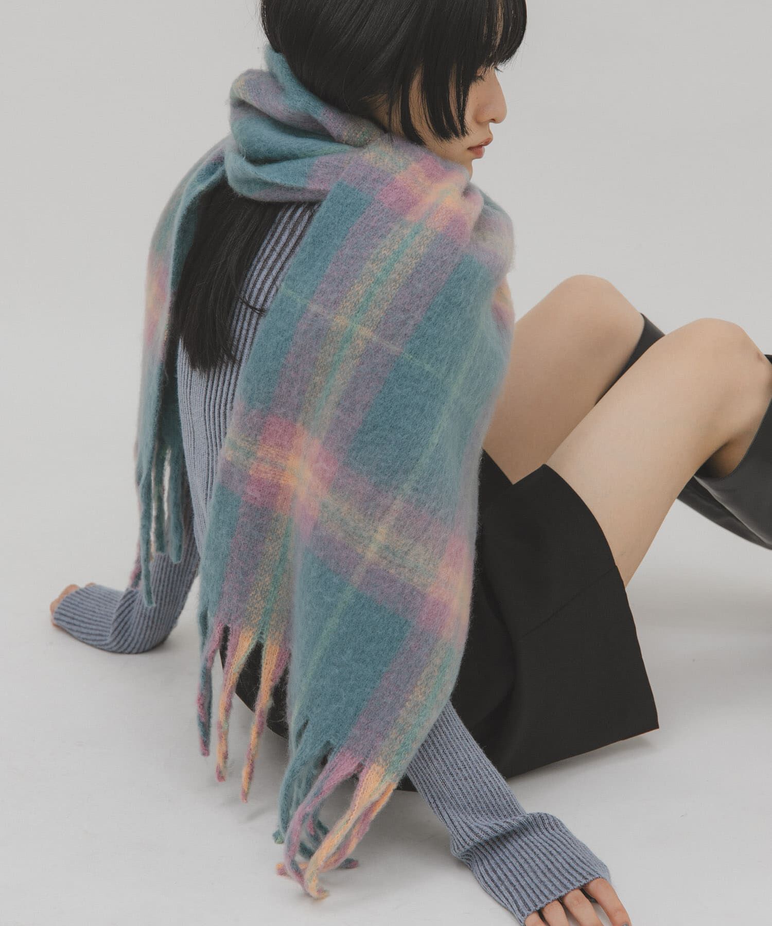  「ブークレチェックストール」|ストール|グリーン系その他