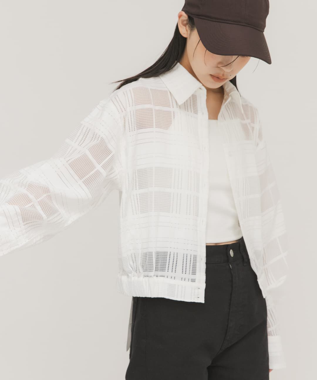  「シアーチェックコンパクトシャツ」|シャツ・ブラウス|オフホワイト