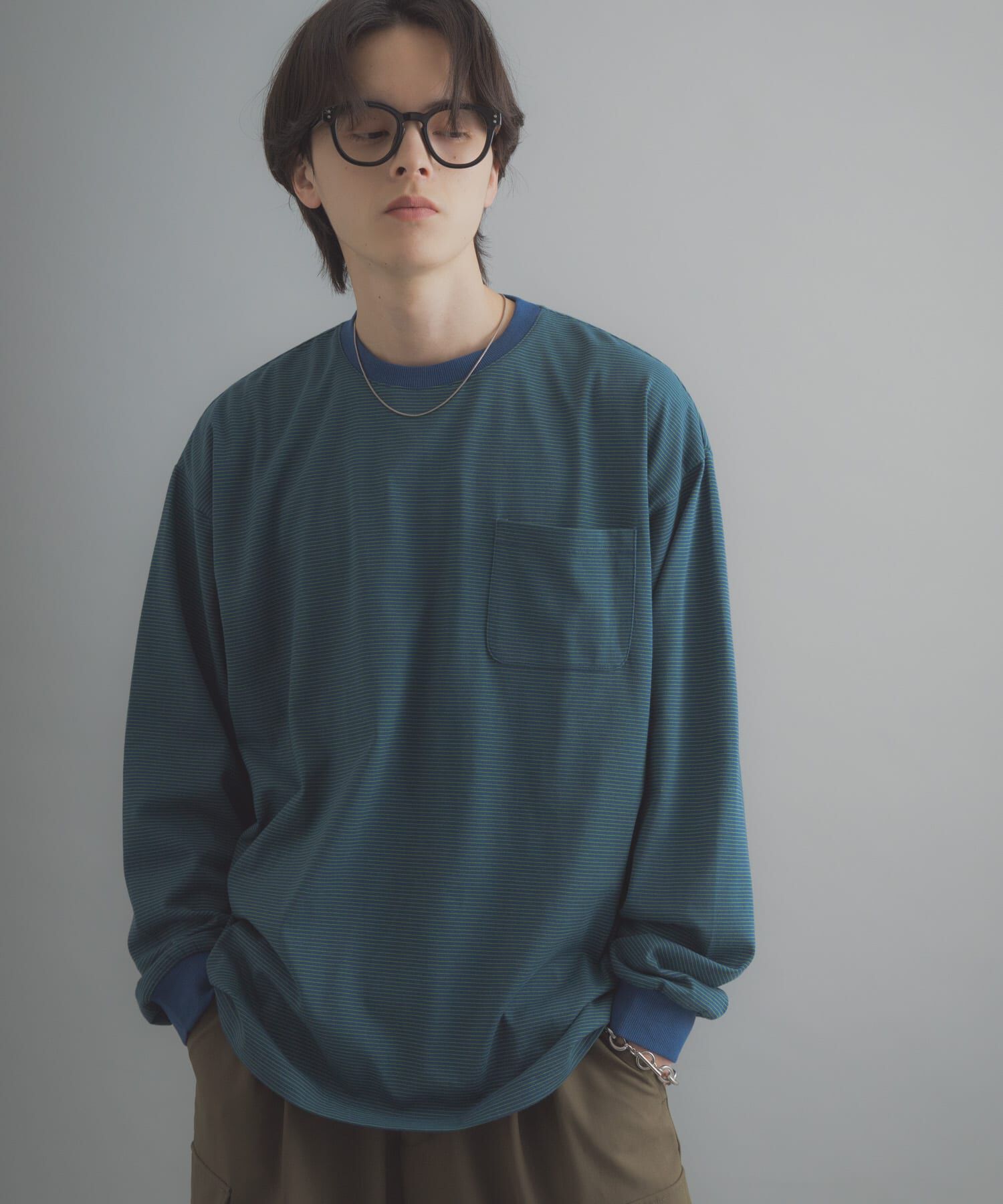 SENSE OF PLACE by URBAN RESEARCH「ピンボーダーロングスリーブTシャツ」|Tシャツ・カットソー|ネイビー