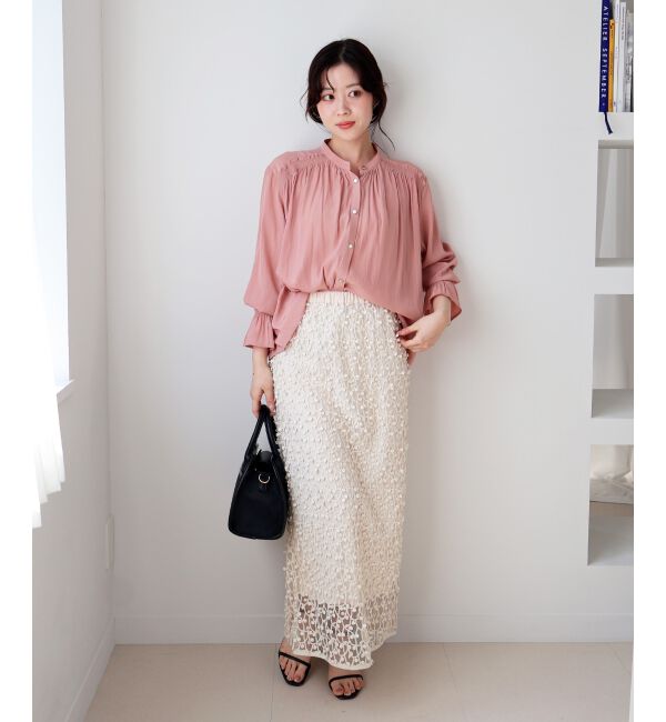  「パウダーサテンショルダーギャザーブラウス」|シャツ・ブラウス|