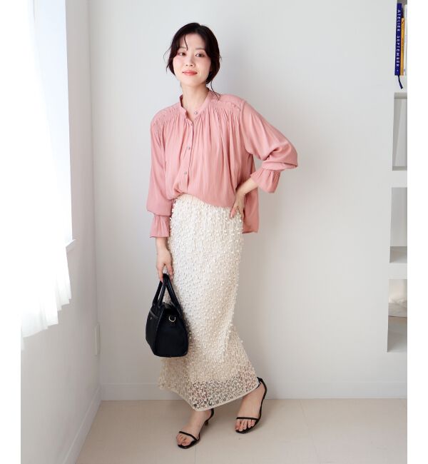  「パウダーサテンショルダーギャザーブラウス」|シャツ・ブラウス|