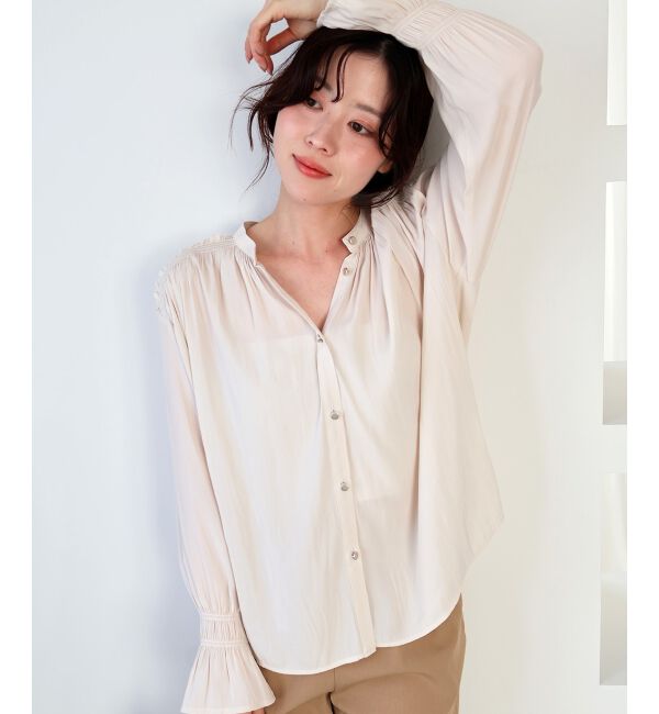  「パウダーサテンショルダーギャザーブラウス」|シャツ・ブラウス|