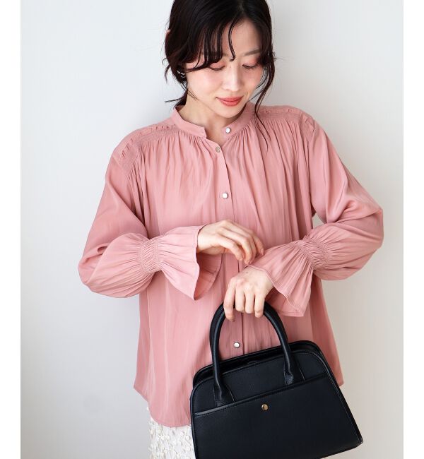  「パウダーサテンショルダーギャザーブラウス」|シャツ・ブラウス|