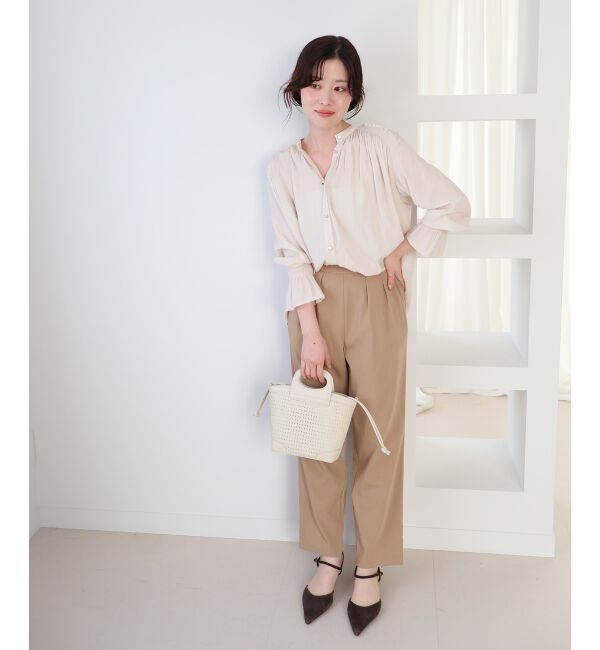  「パウダーサテンショルダーギャザーブラウス」|シャツ・ブラウス|