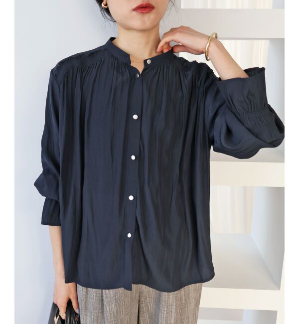  「パウダーサテンショルダーギャザーブラウス」|シャツ・ブラウス|