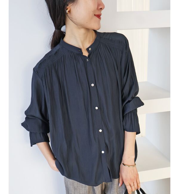  「パウダーサテンショルダーギャザーブラウス」|シャツ・ブラウス|