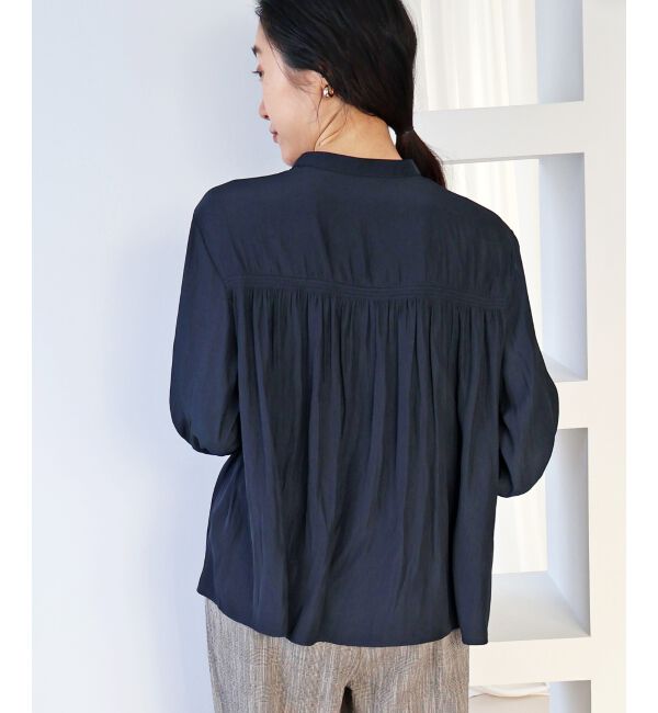  「パウダーサテンショルダーギャザーブラウス」|シャツ・ブラウス|