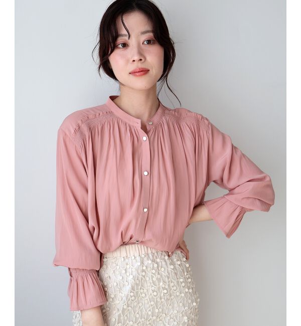  「パウダーサテンショルダーギャザーブラウス」|シャツ・ブラウス|