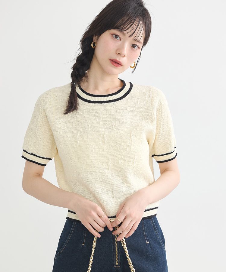 earth music&ecology「バイカラーフラワージャガードニットプルオーバー」|ニット・セーター|