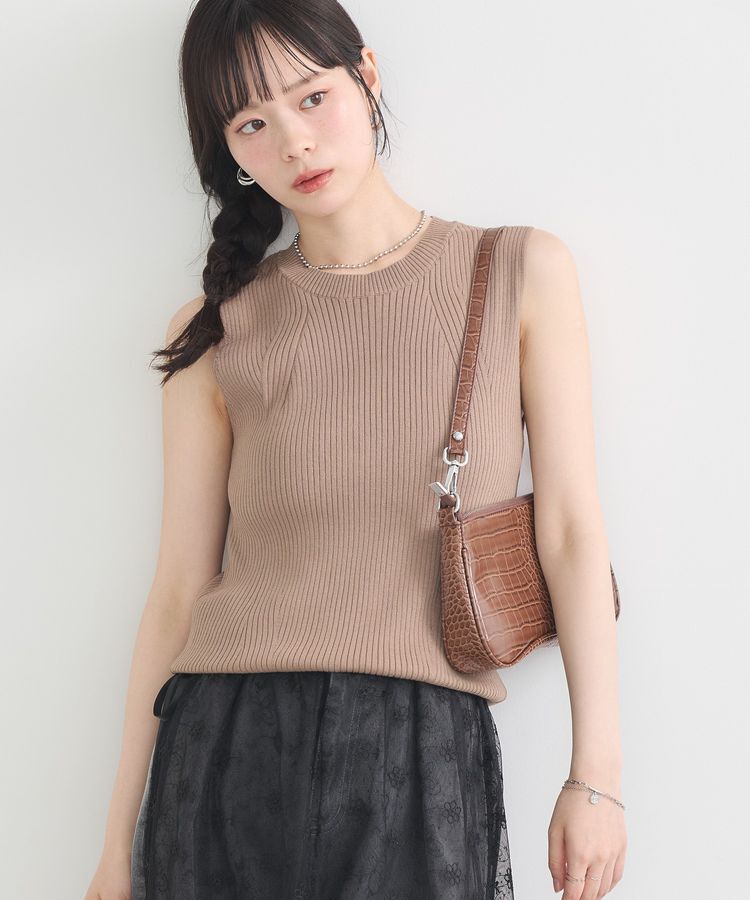 earth music&ecology「ランダムリブノースリーブニット」|ニット・セーター|Mocha