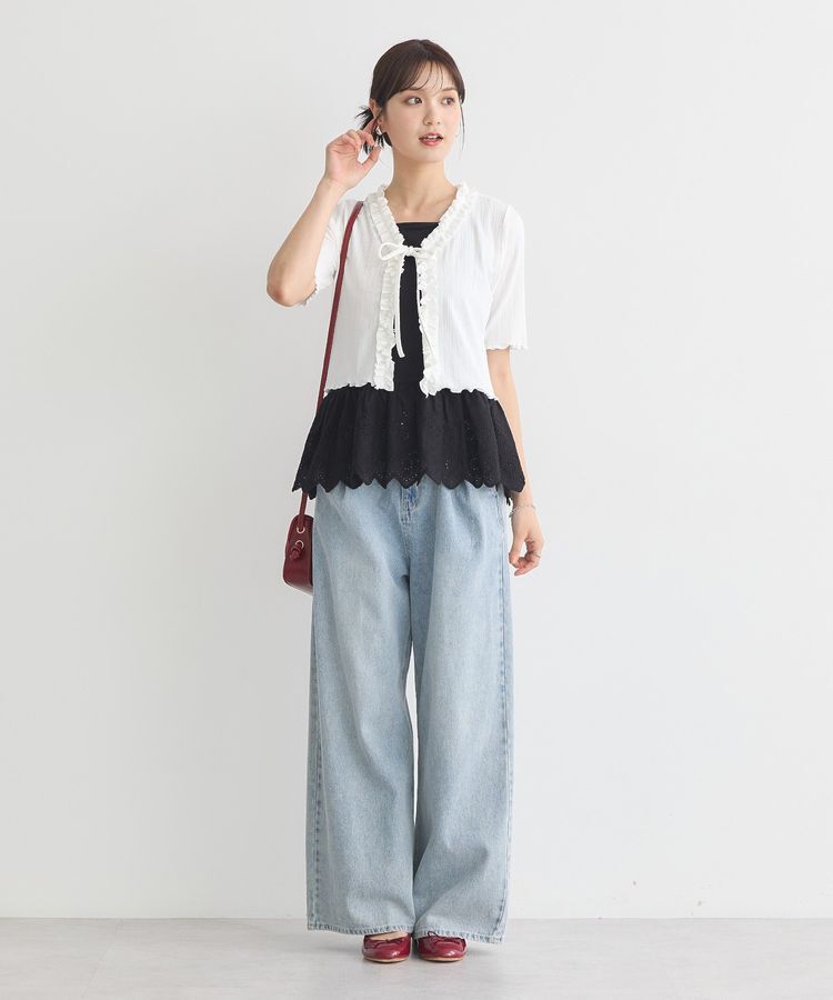 earth music&ecology「フリルカットリブカーディガン」|Tシャツ・カットソー|