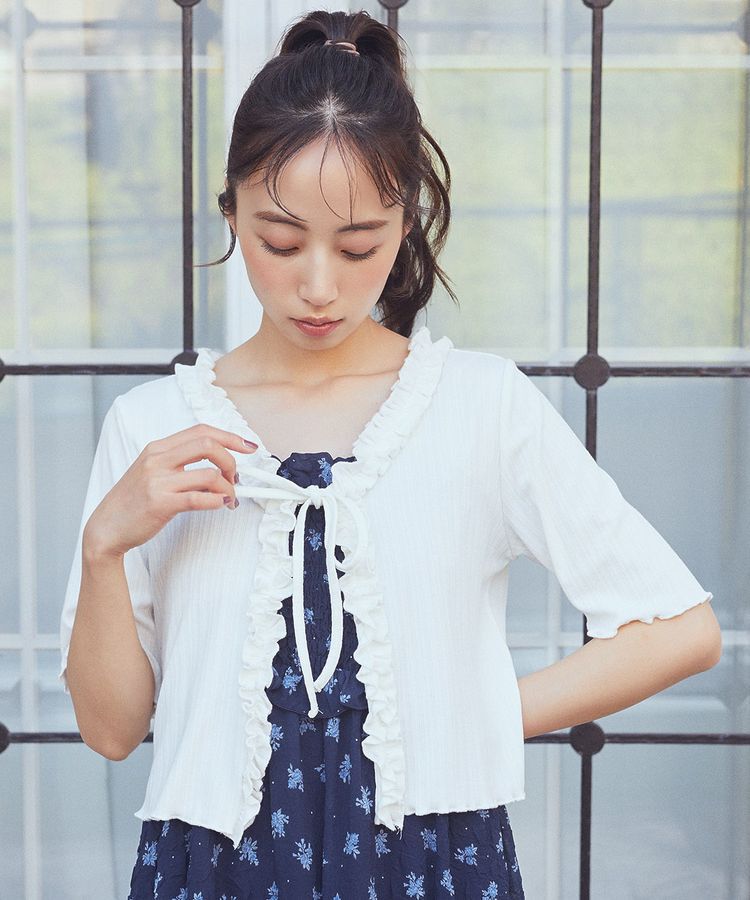 earth music&ecology「フリルカットリブカーディガン」|Tシャツ・カットソー|