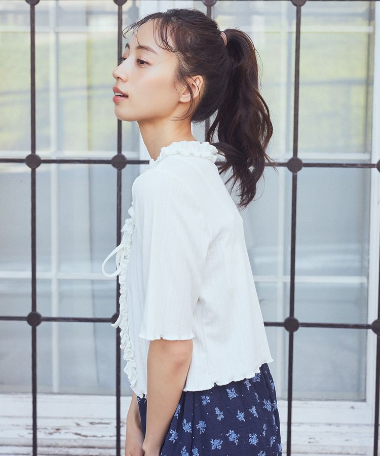 earth music&ecology「フリルカットリブカーディガン」|Tシャツ・カットソー|