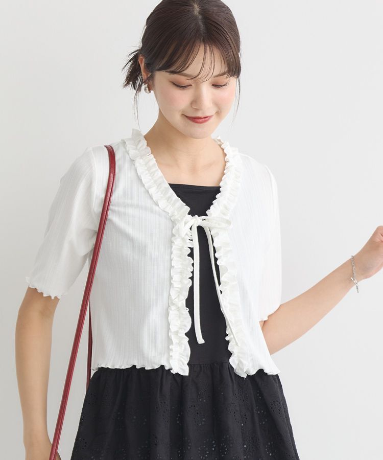 earth music&ecology「フリルカットリブカーディガン」|Tシャツ・カットソー|