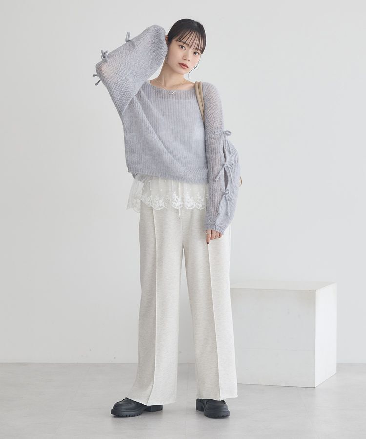 earth music&ecology「サイドリボン透かしニットプルオーバー」|ニット・セーター|