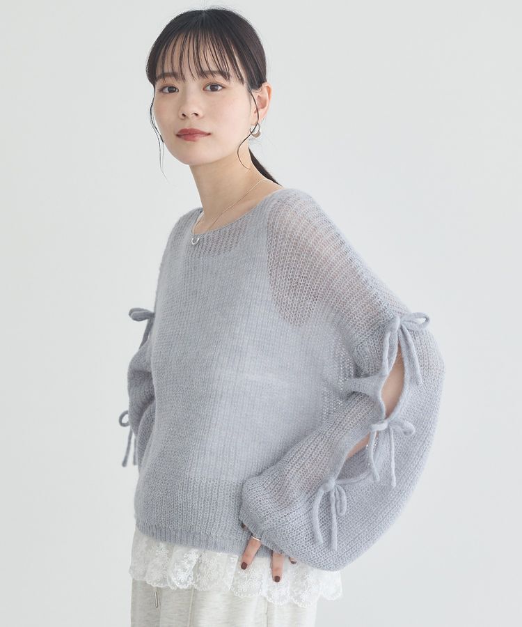 earth music&ecology「サイドリボン透かしニットプルオーバー」|ニット・セーター|