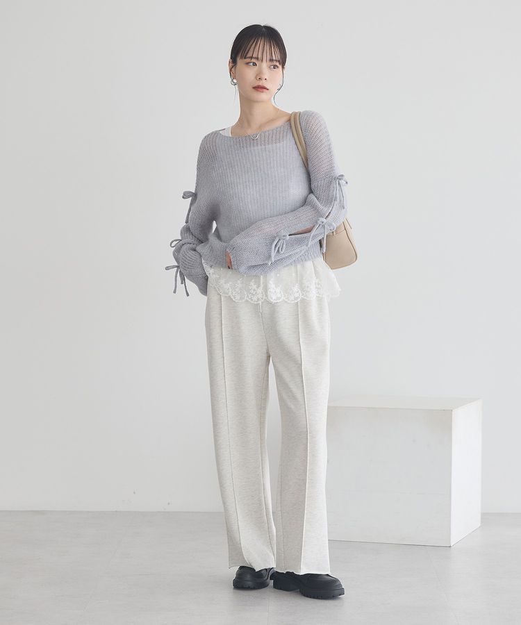 earth music&ecology「サイドリボン透かしニットプルオーバー」|ニット・セーター|