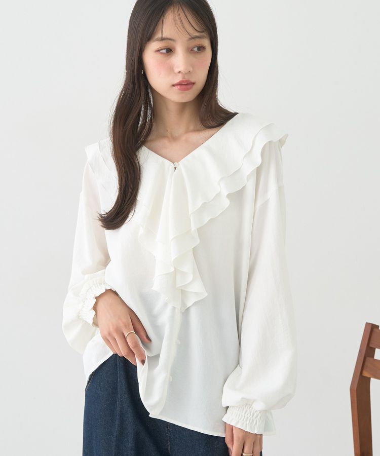 earth music&ecology「ラッフルカラーブラウス」|シャツ・ブラウス|Off White