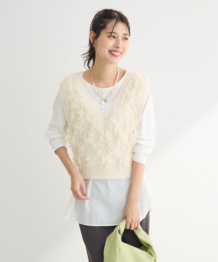 Green Parks「フリンジニットベスト」|ベスト・ジレ|Ivory