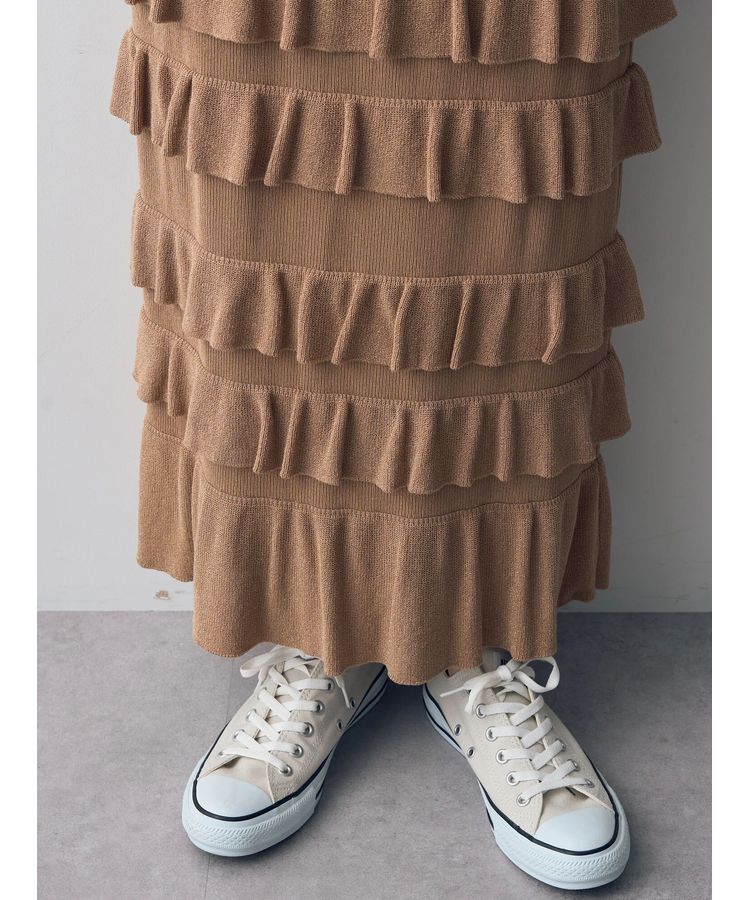 YECCA VECCA「ティアードフリルラメニットスカート」|スカート|