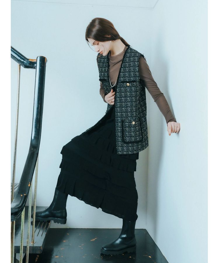 YECCA VECCA「ティアードフリルラメニットスカート」|スカート|