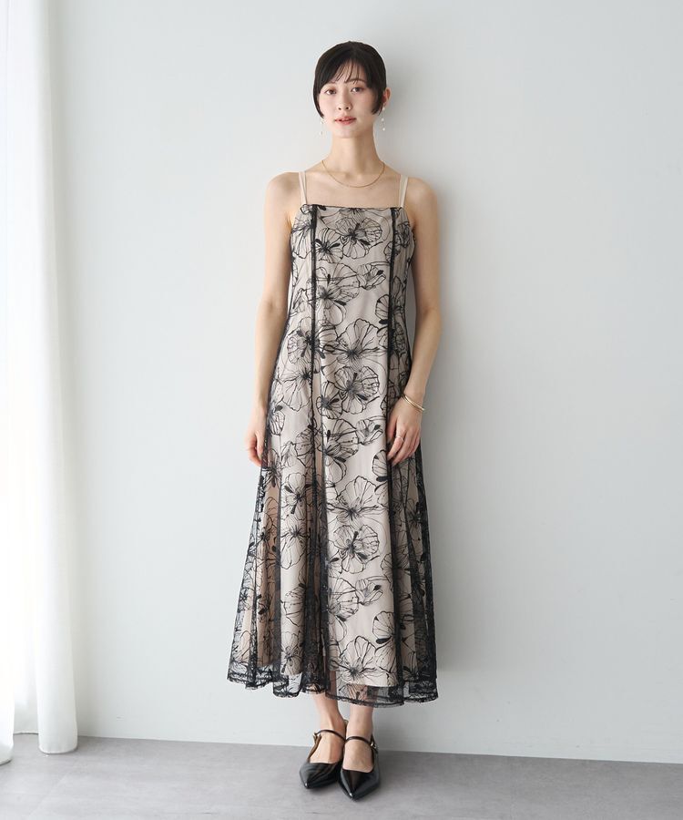 YECCA VECCA「【2点SET】フラワー柄スパンコール刺繍ドレス」|ワンピース|