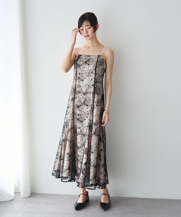 YECCA VECCA「【2点SET】フラワー柄スパンコール刺繍ドレス」|ワンピース|