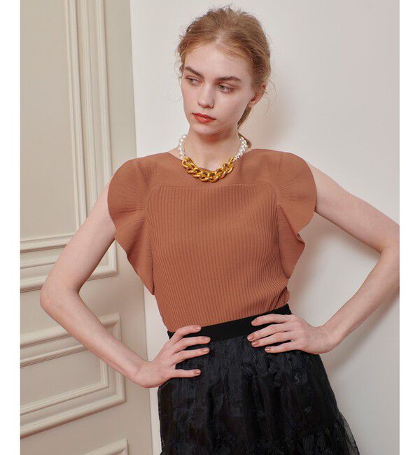 LOULOU WILLOUGHBY「【LOULOU WILLOUGHBY】スキャーラッププルオーバー」|ニット・セーター|キャメル