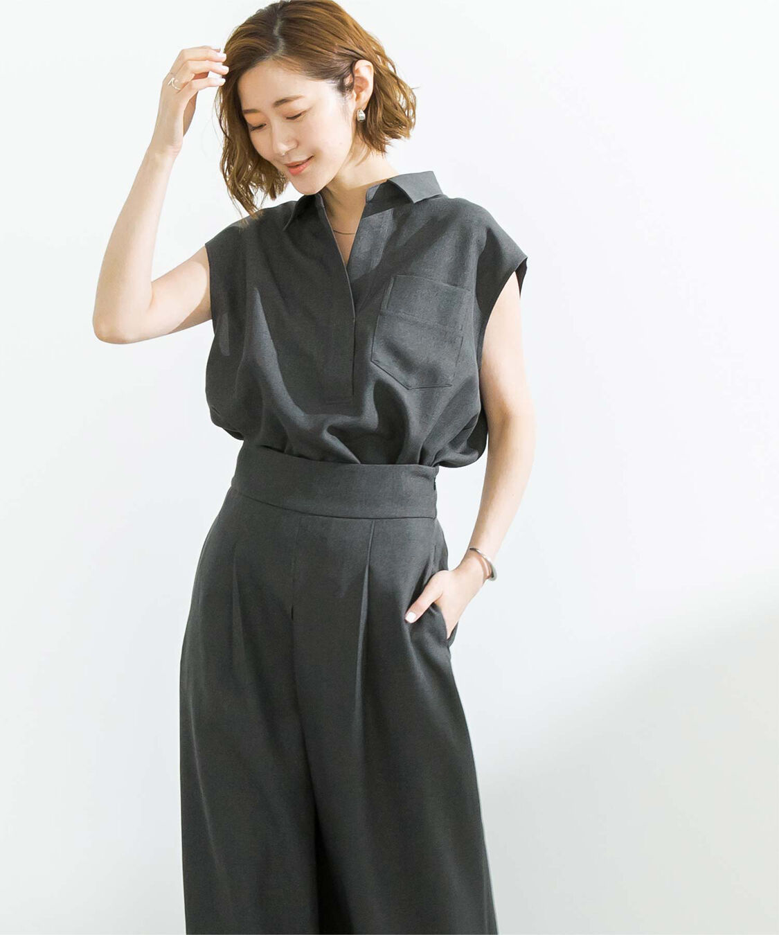 ur's「リネンライクフレンチスリーブスキッパーブラウス」|シャツ・ブラウス|